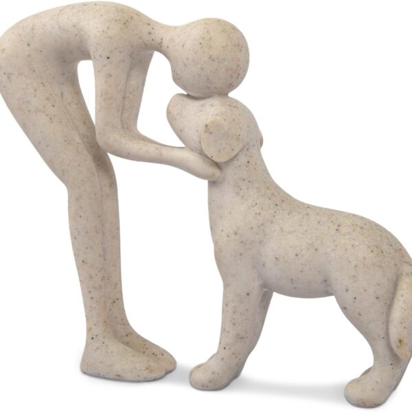 Dog Sculpture Home Decor Cute Man and Dog Statue Decoration for Office、Living Room、Bedroom、Home， Memory Gifts for Pet Lovers (Sandstone)