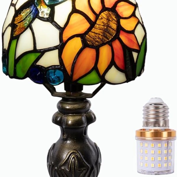 Small Stained Glass Lamp,6 inch Sunflower Tiffany Style 3-Color-Temperature Lamp, for Bedside Bedroom Living Room Office Decor Home, Include LED Bulb