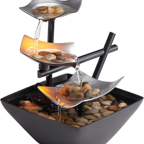 Tabletop Water Fountain for Home, Indoor Zen Relaxation with Soothing Sounds, Automatic Pump, Deep Basin & Natural River Rocks, Home Decor for Office, Living Room, Bedroom, 8.25” Tall