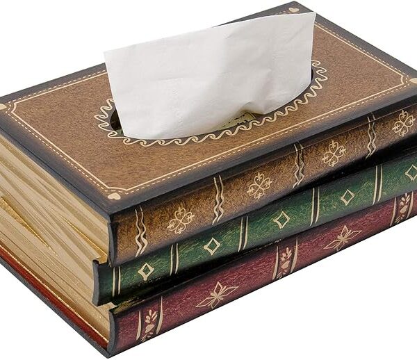 Crafted Classical Retro Wooden Antique Book Tissue Box Cover Rectangular Tissue Holder Dispenser Paper Cover Case Napkin Holder Home Decor for Bathroom Living Room Office car Kitchen