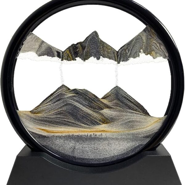 Moving Sand Art Picture - Sand Art Liquid Motion 3D Deep Sea Sandscape, Round Glass Frame Display Flowing Sand Relaxing Toy for Desktop Home Office Work Ocean Decor(Black, 7")