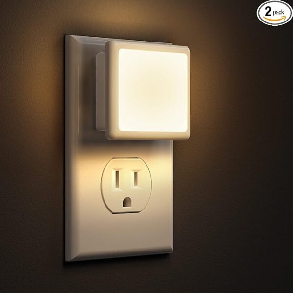 LED Night Light 2-Pack, 0.3W Plug-In Nightlight with Dusk-to-Dawn Sensor, Soft White 3000K, Auto On/Off, Non-Dimmable, Ideal for Bedroom, Bathroom, Hallway, Kitchen