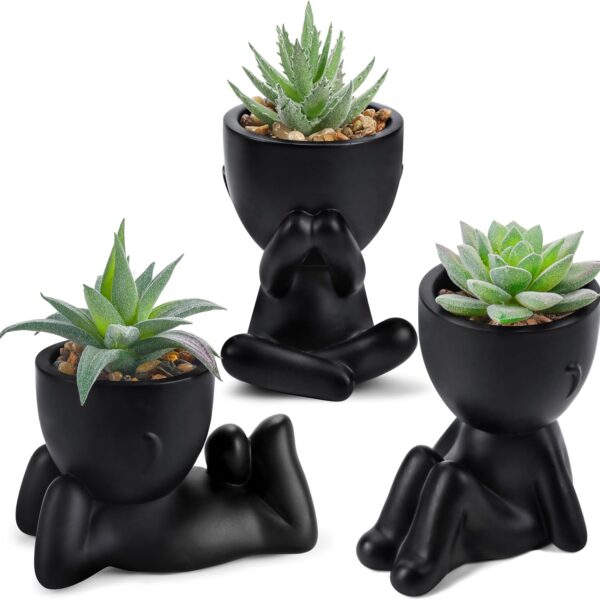 3pcs Fake Succulents Plants Artificial for Black Bathroom Bedroom Home Living Room Halloween Decor Aesthetic Indoor