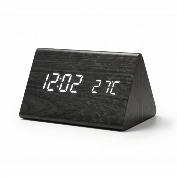 Wooden Digital Alarm Clock, Battery & USB Operated, with Date and Temperature, Loud Alarm for Heavy Sleepers, for Bedroom, Living Room, Office